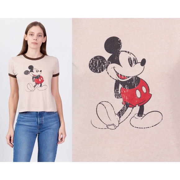 Vintage Tops - 90s Mickey Mouse Ringer T Shirt - Medium | Vintage Disney Cartoon Graphic Tee